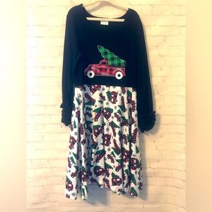 Girls Christmas Tree Truck Holiday Dress - Size 8